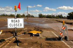 Construction zone with Road Closed sign